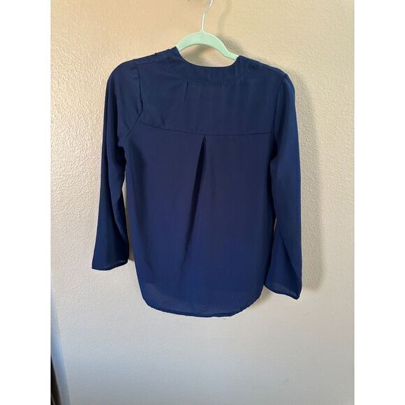 Navy Blue Long Sleeve Blouse - Picture 3 of 7